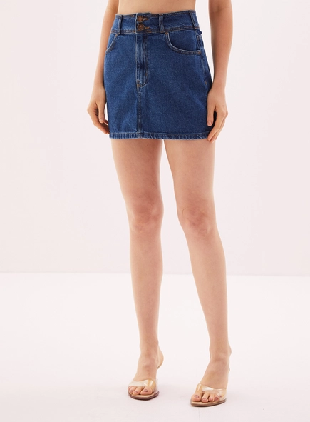 Saia Jeans Curta Feminina Com Bolsos