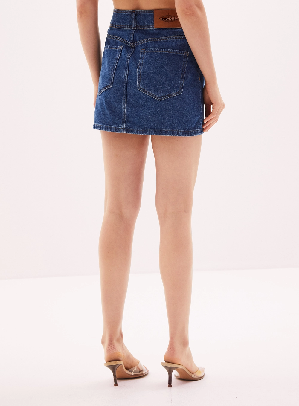 Saia Jeans Curta Feminina Com Bolsos Índigo 4