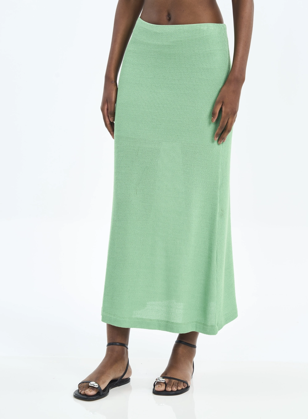 Saia Midi Com Textura Canelada Verde Veggir