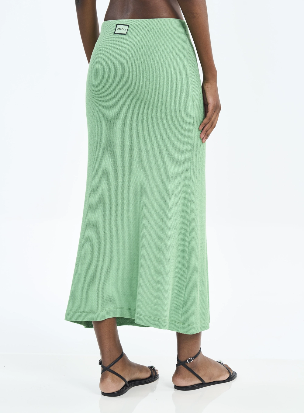 Saia Midi Com Textura Canelada Verde Veggir