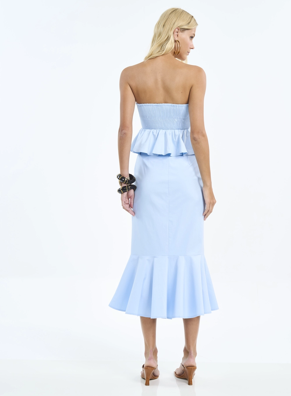 Saia Midi Com Babado Azul Tranquile Blue