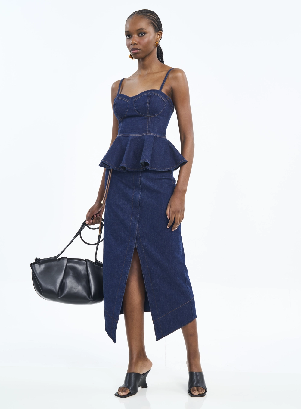 Saia Midi Jeans Com Fenda E Transpasse Índigo