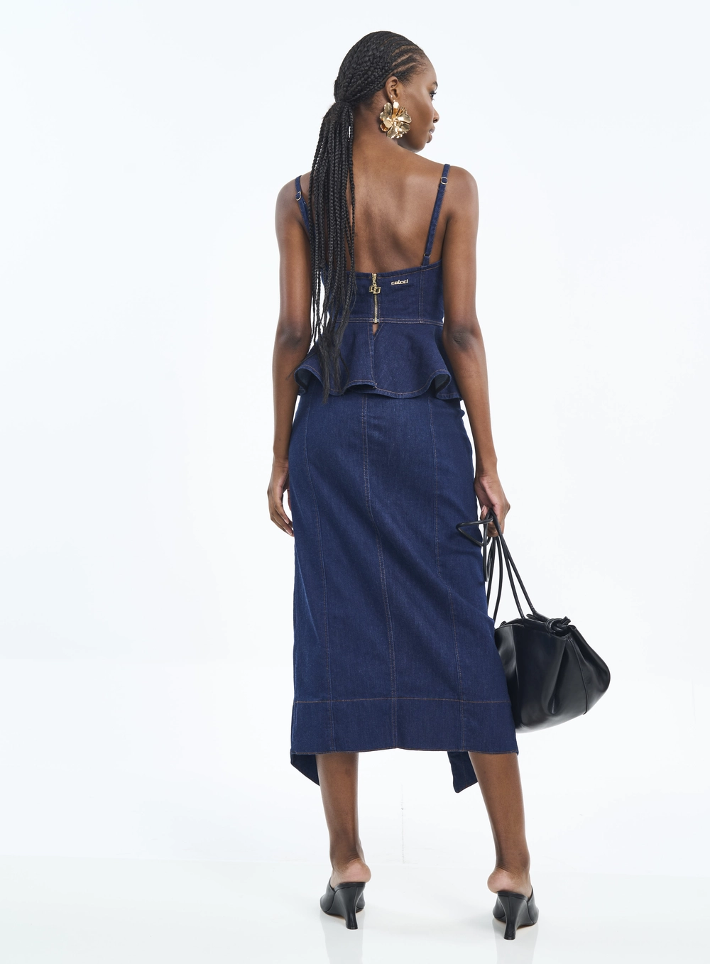 Saia Midi Jeans Com Fenda E Transpasse Índigo