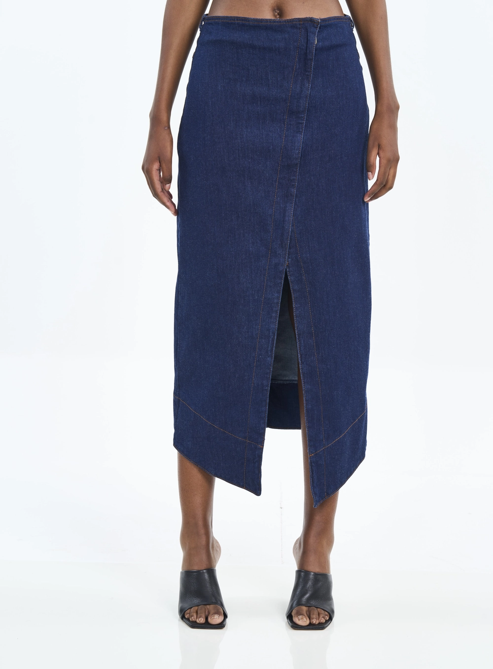 Saia Midi Jeans Com Fenda E Transpasse Índigo