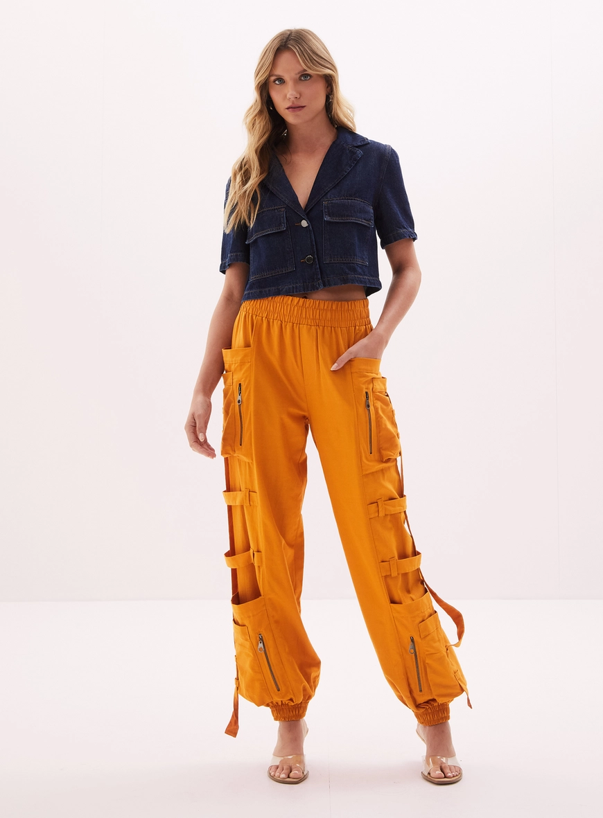 Camisa Cropped Feminina Jeans Decote V Índigo 4