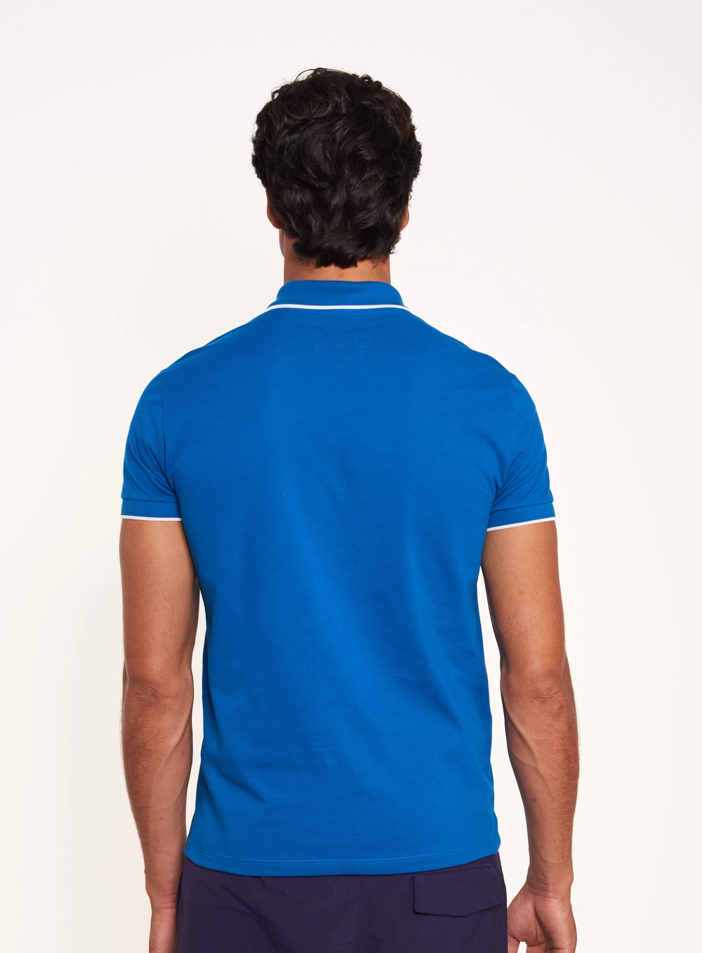 Polo Masculina Com Frisos Contrastantes Azul
