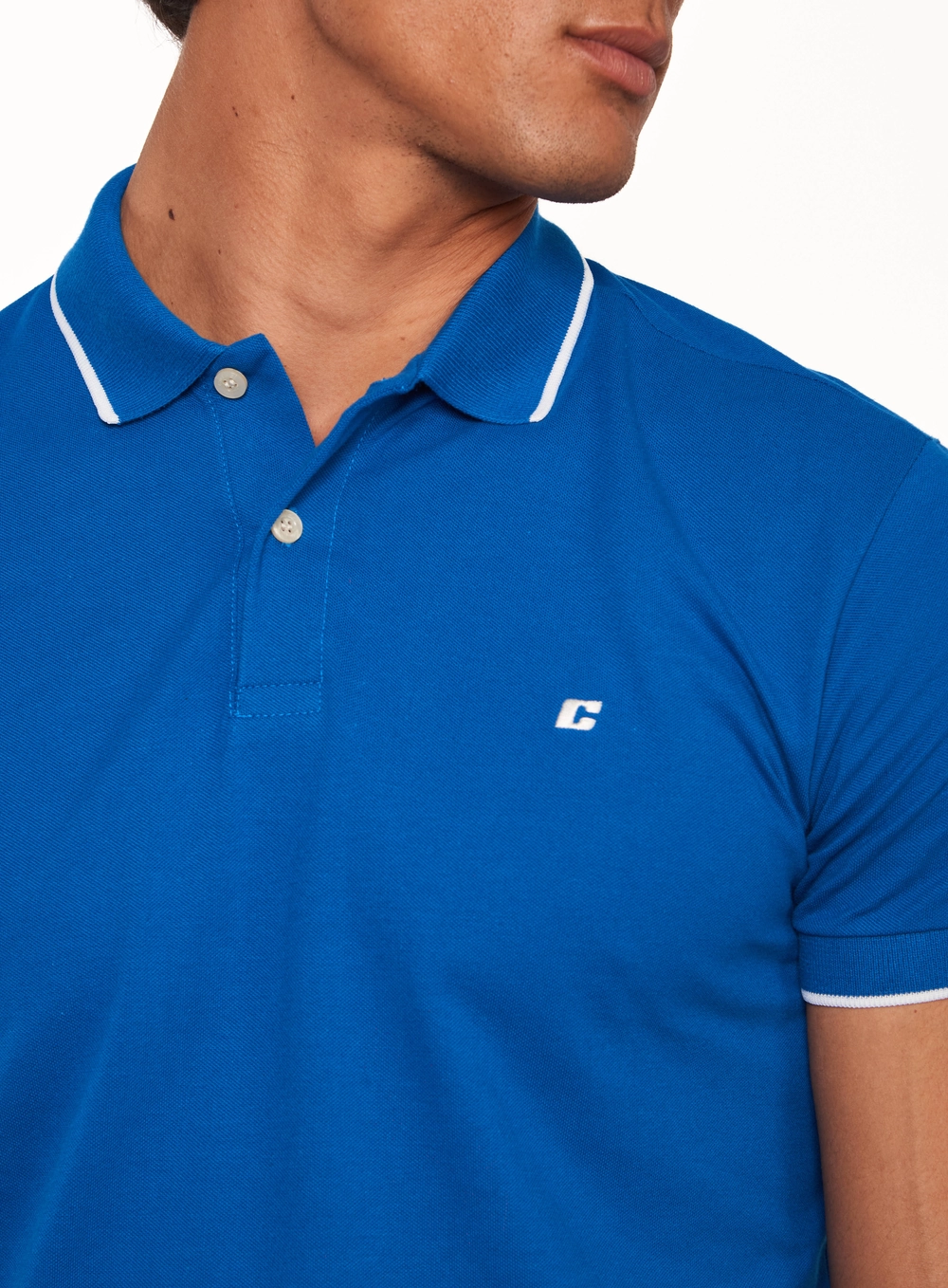 Polo Masculina Com Frisos Contrastantes Azul