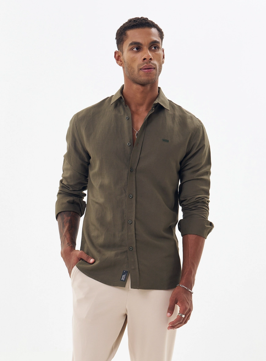 Camisa Masculina Manga Longa Com Botões