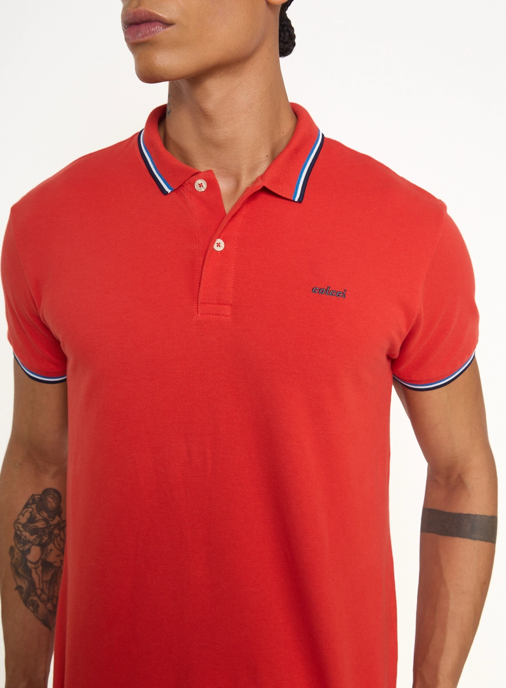 Polo Masculina Com Frisos Contrastantes Vermelho