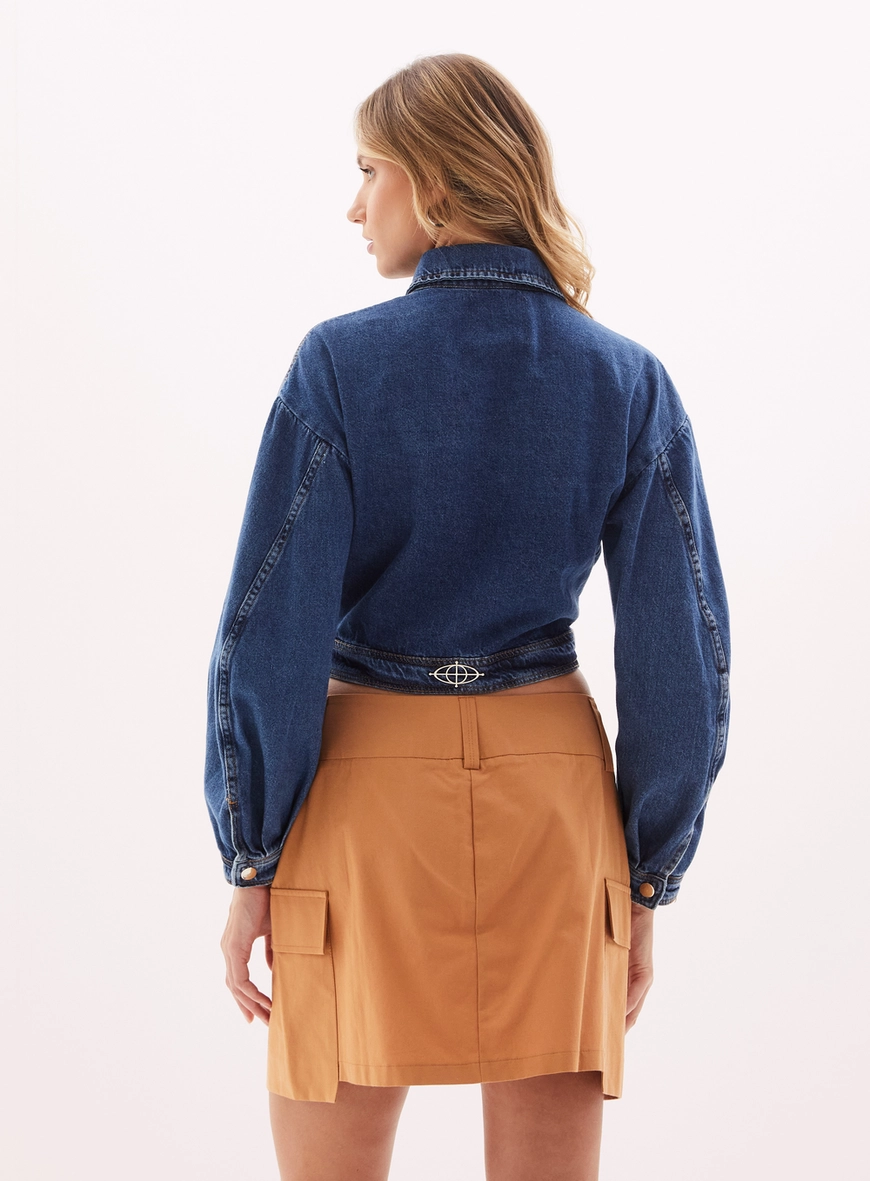 Jaqueta Jeans Cropped Feminina Com Botões Índigo 4