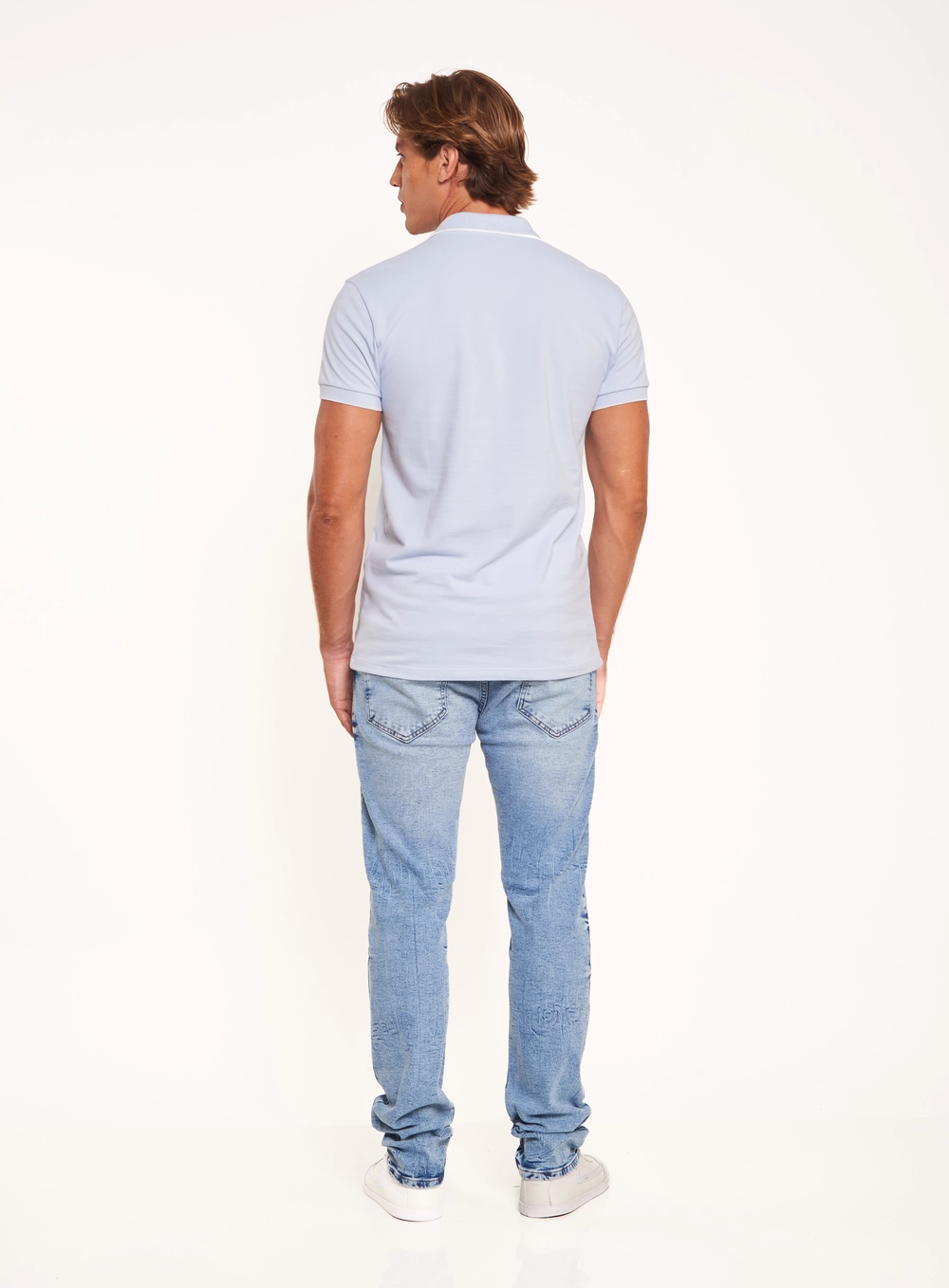 Polo Masculina Com Frisos Contrastantes Azul