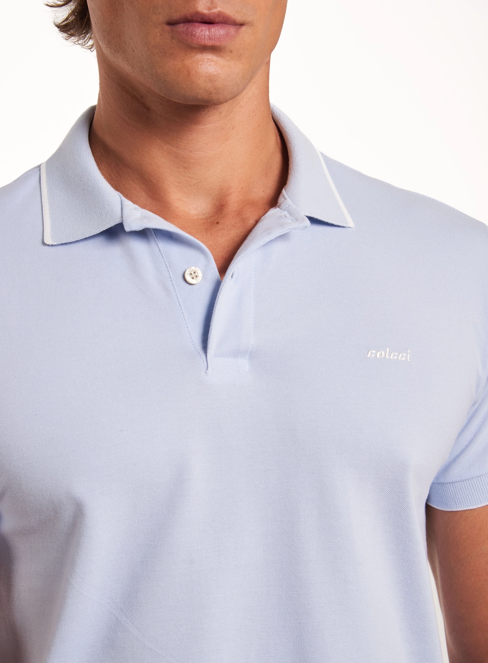 Polo Masculina Com Frisos Contrastantes Azul