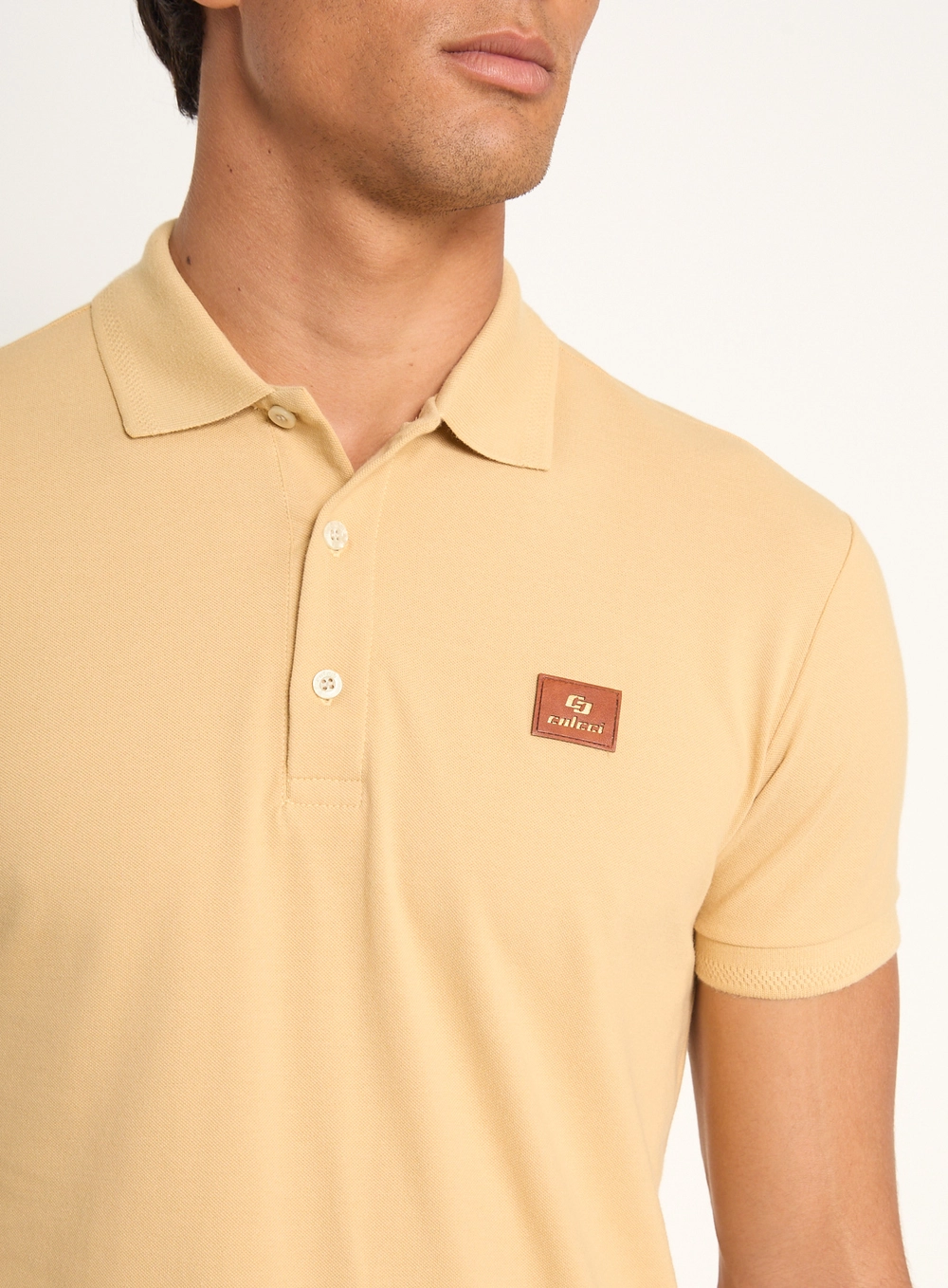 Polo Masculina Brasil Gola Favo Bege