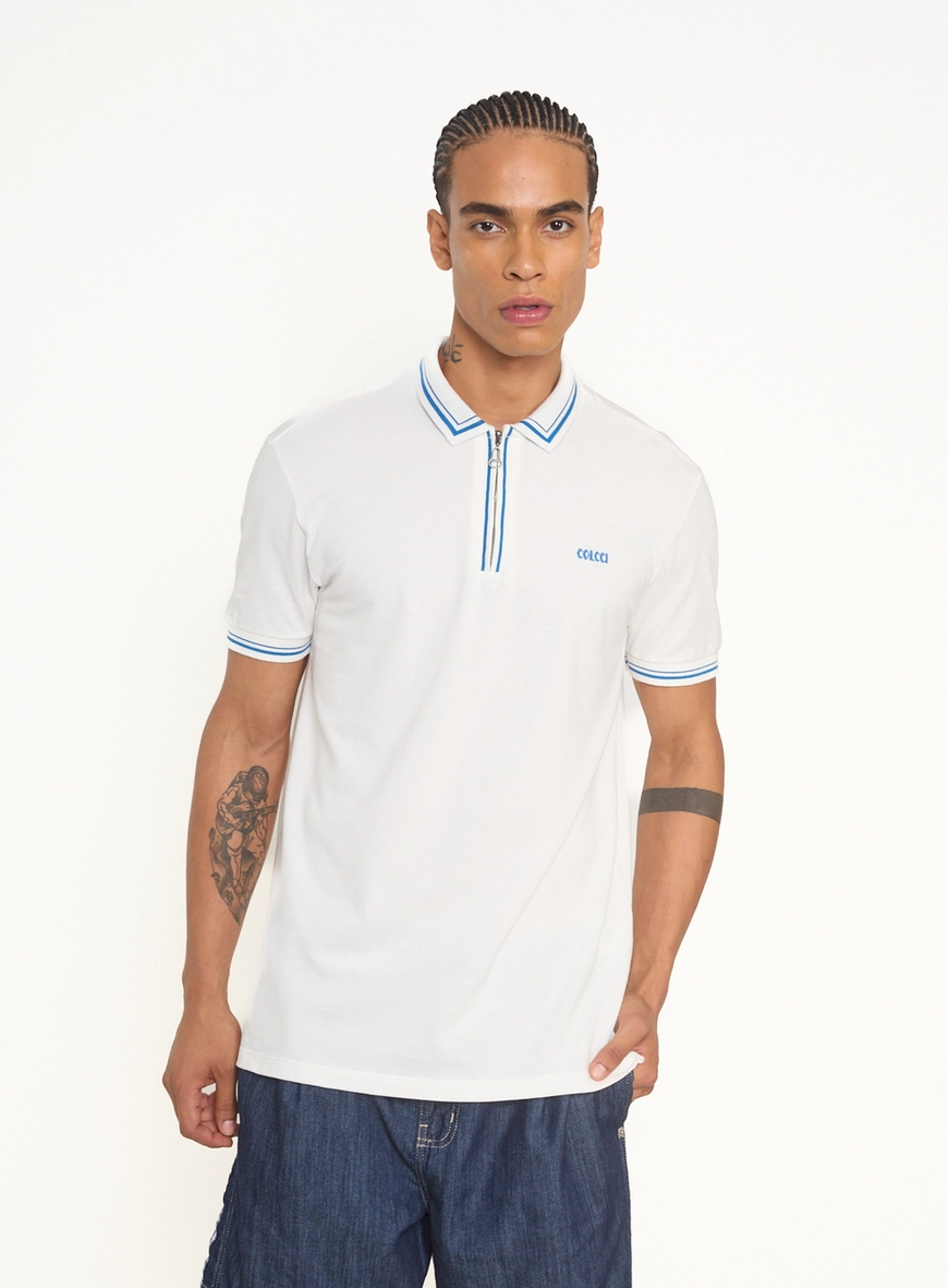 Polo Masculina Com Zíper E Gola Retilínea