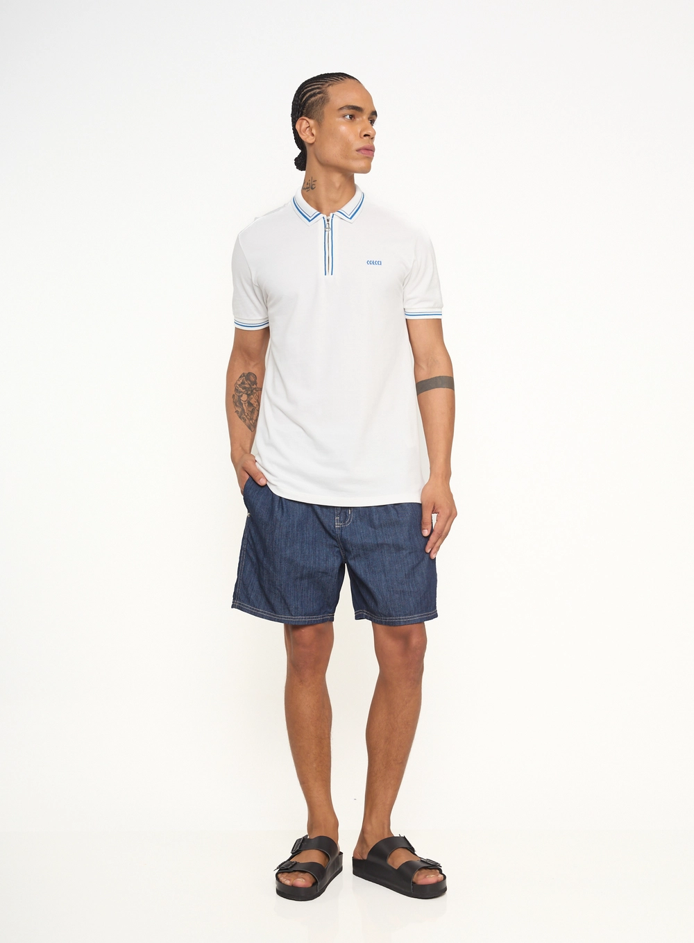 Polo Masculina Com Zíper E Gola Retilínea Off Shell