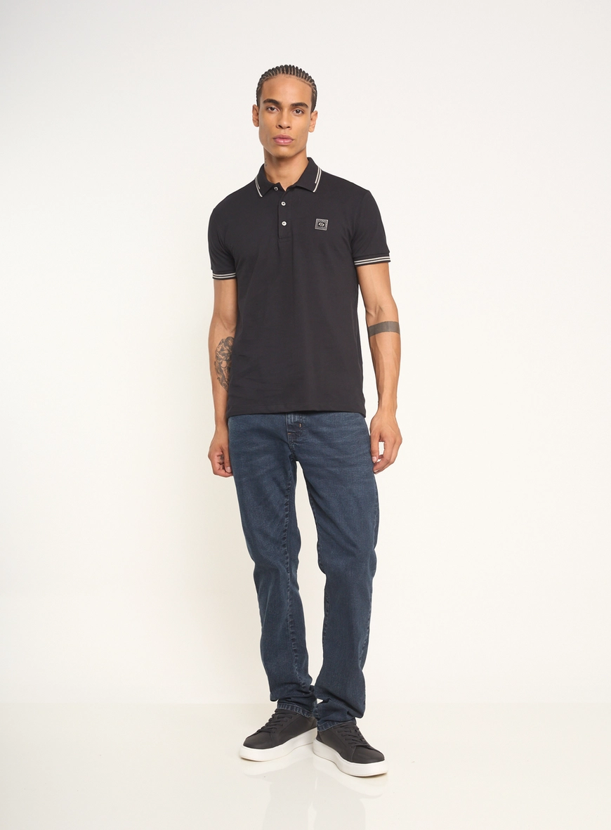Polo Masculina Com Frisos E Logo