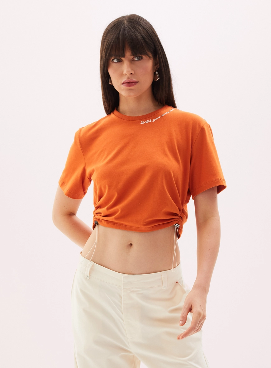 Camiseta Cropped Feminina Drapeada Laranja 1