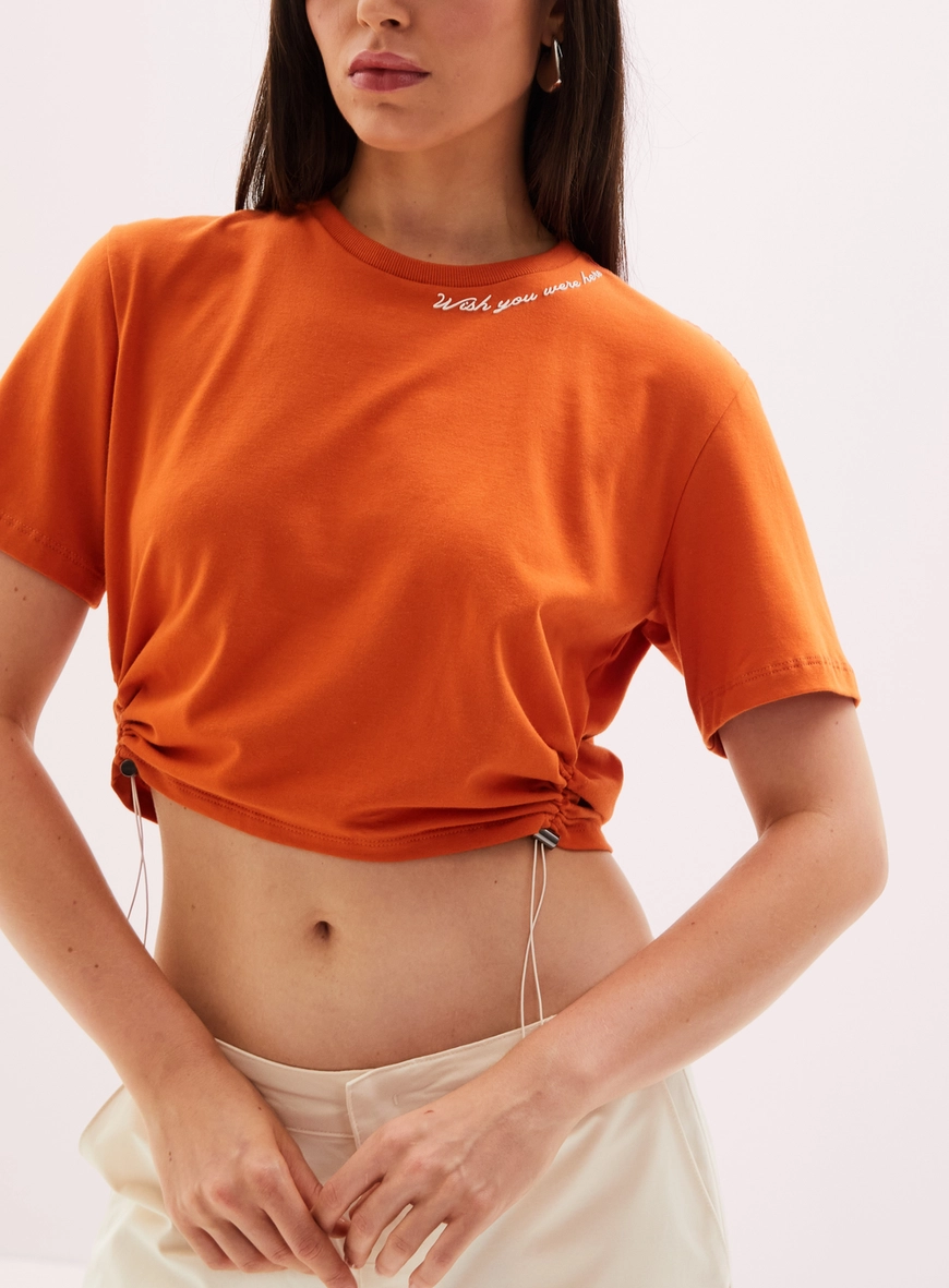 Camiseta Cropped Feminina Drapeada Laranja 3