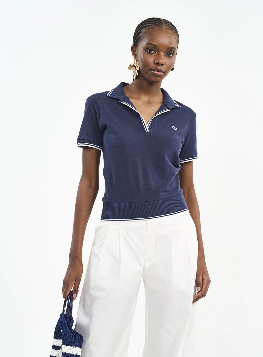 Camisa Feminina Polo Com Frisos Contrastantes