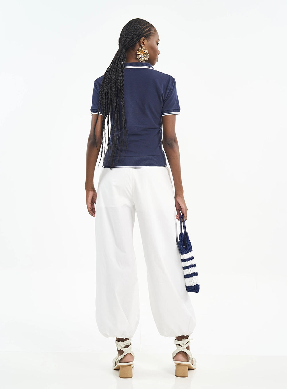 Camisa Feminina Polo Com Frisos Contrastantes Azul