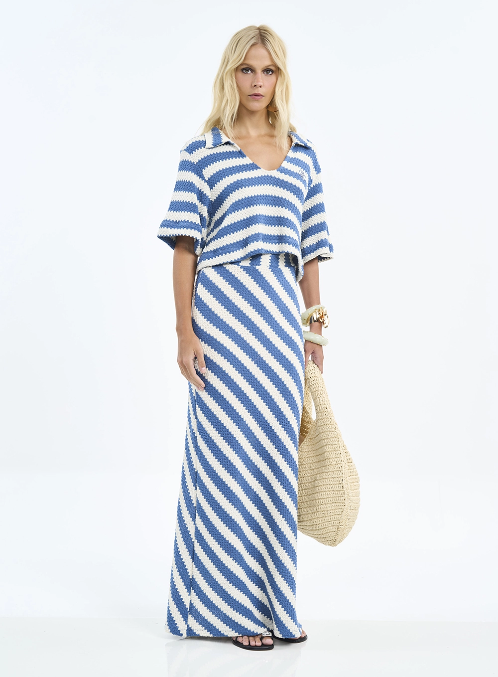 Polo Feminina Texturizada Listrada Estampados