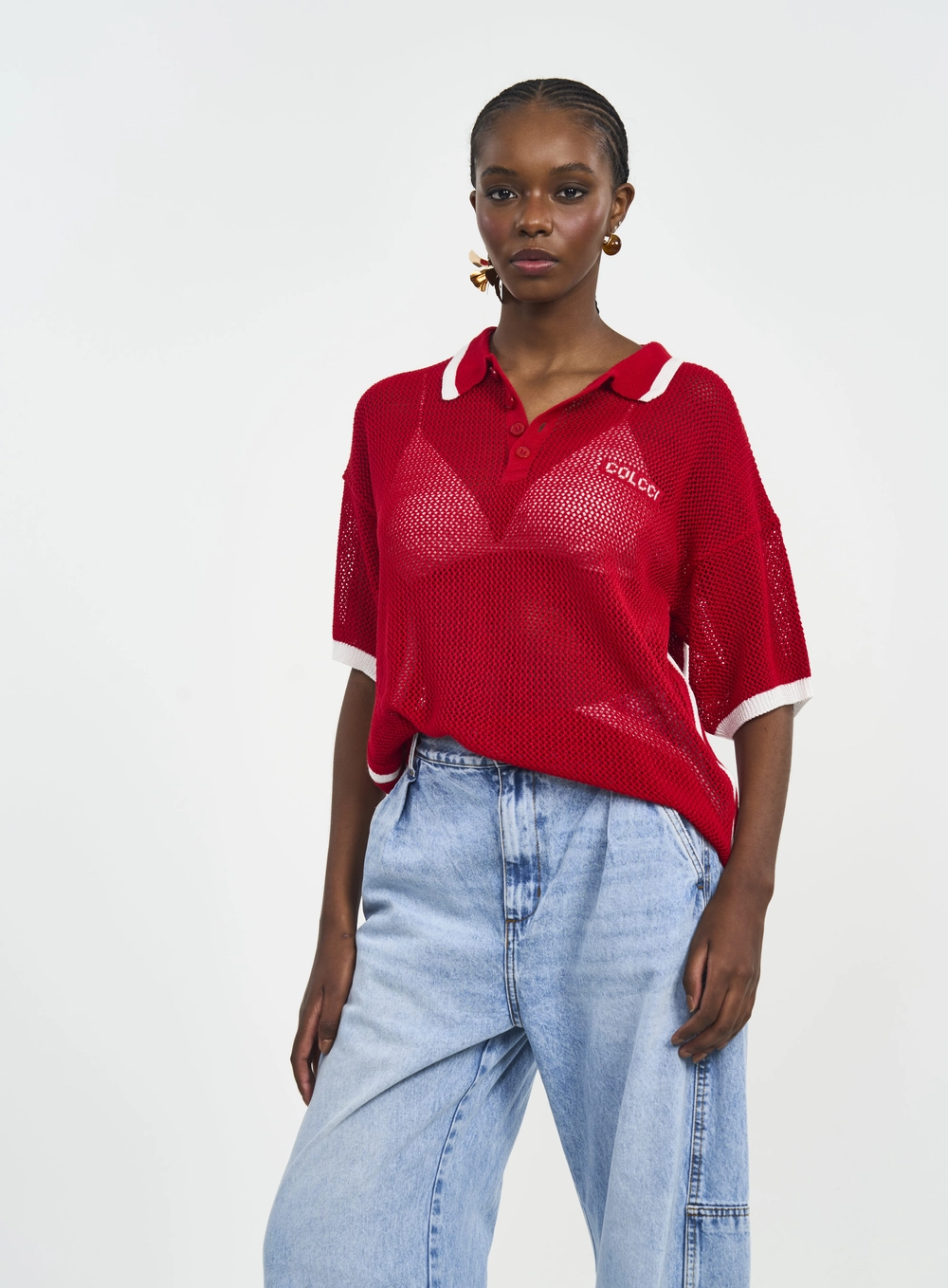 Polo Com Estampa E Detalhes Contrastantes Vermelho