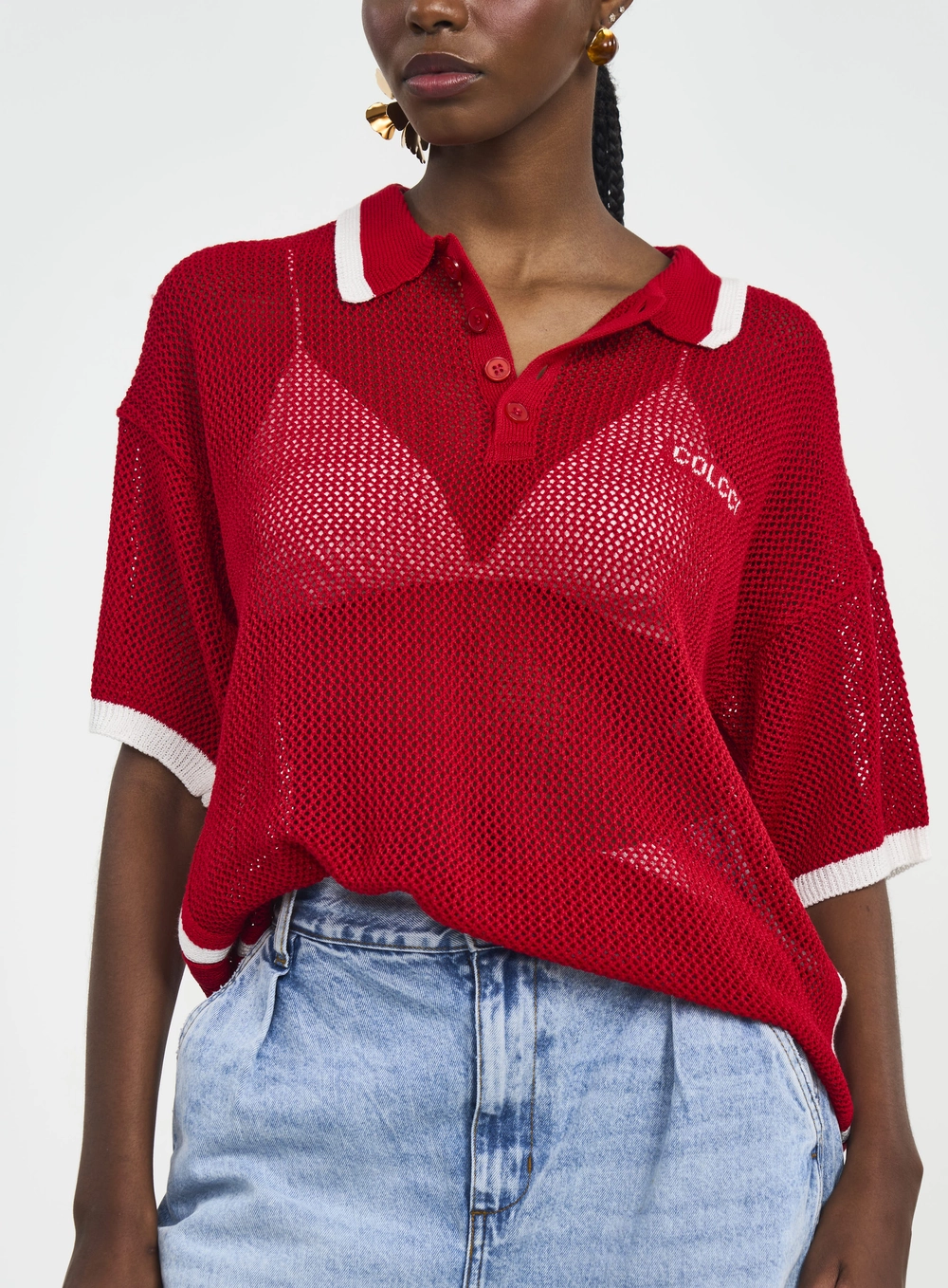Polo Com Estampa E Detalhes Contrastantes Vermelho