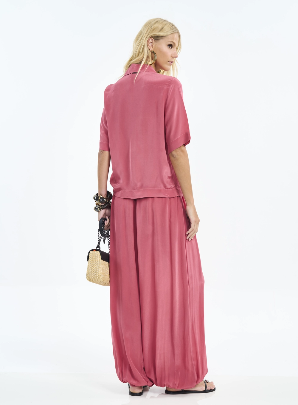 Camisa Feminina Manga Curta Com Botões Rosa