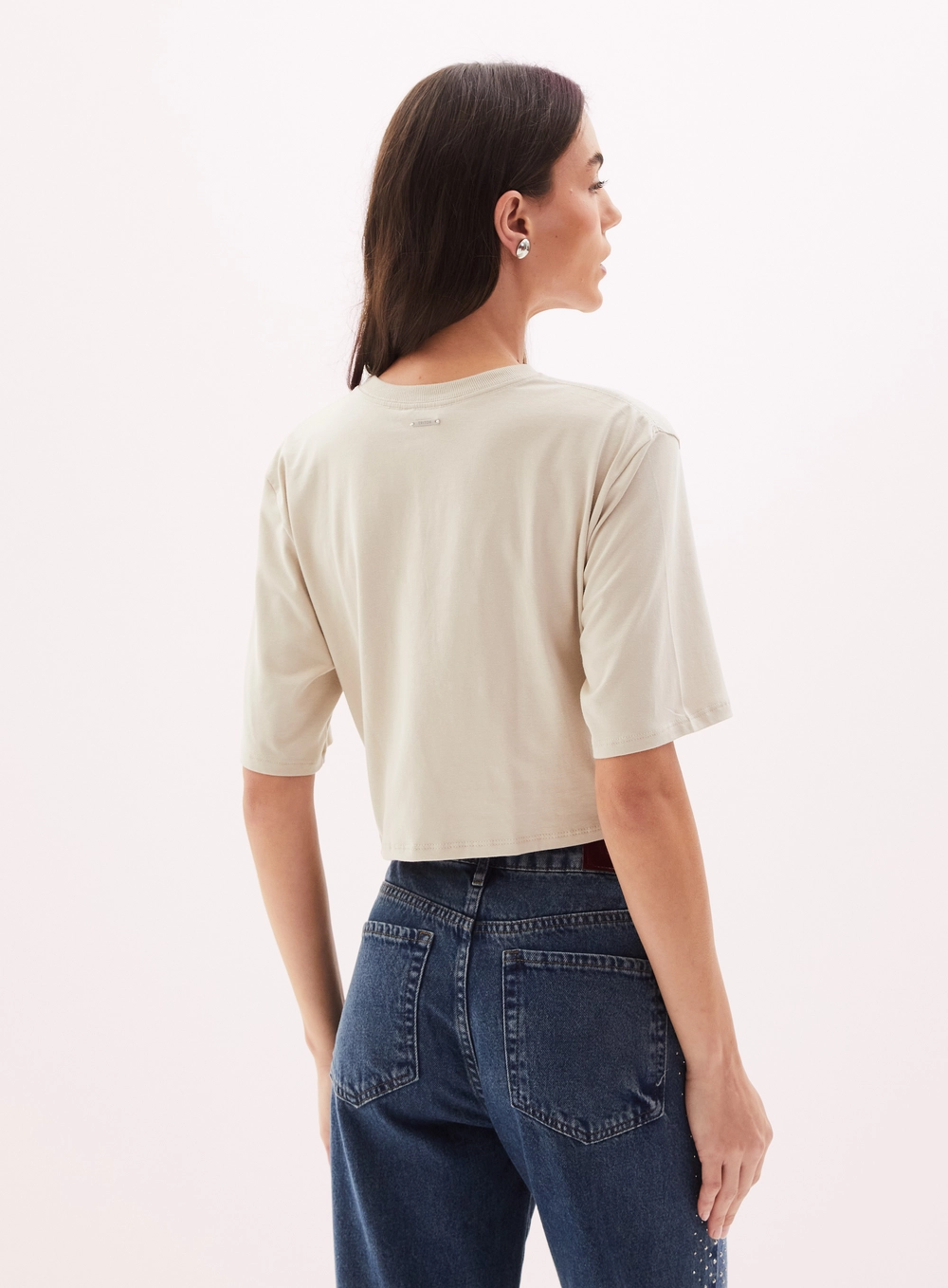 Camiseta Cropped Feminina Com Amarração Bege Esquilo 2