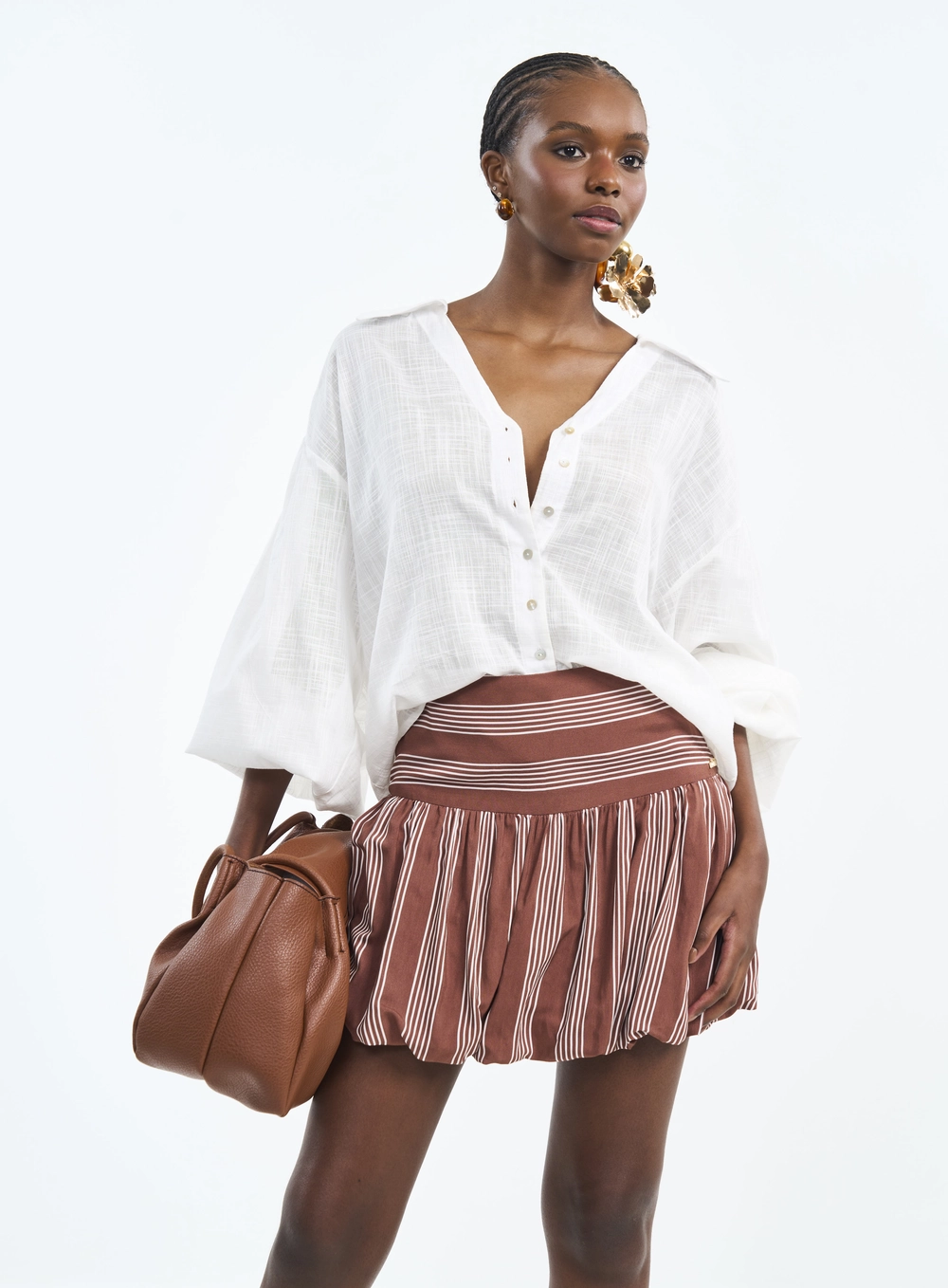 Camisa Feminina Com Botões E Franzidos Off Shell