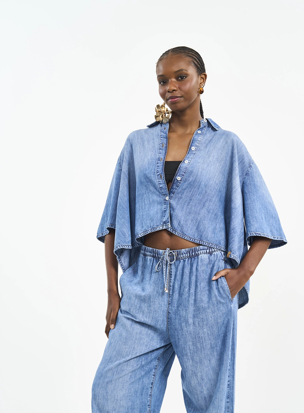 Camisa Jeans Feminina Loose Índigo