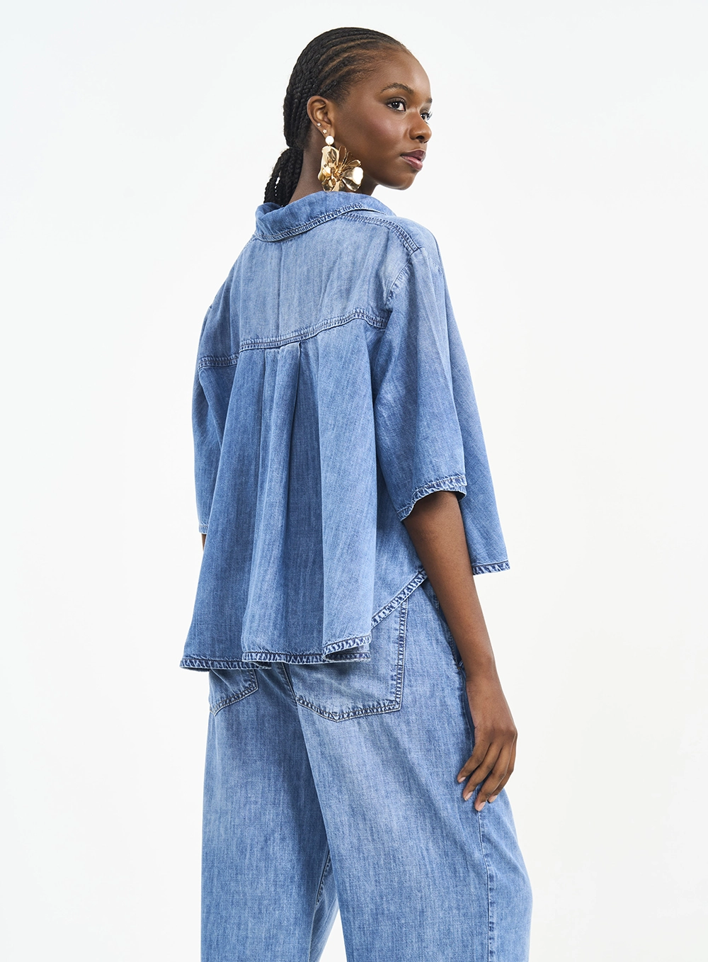 Camisa Jeans Feminina Loose Índigo