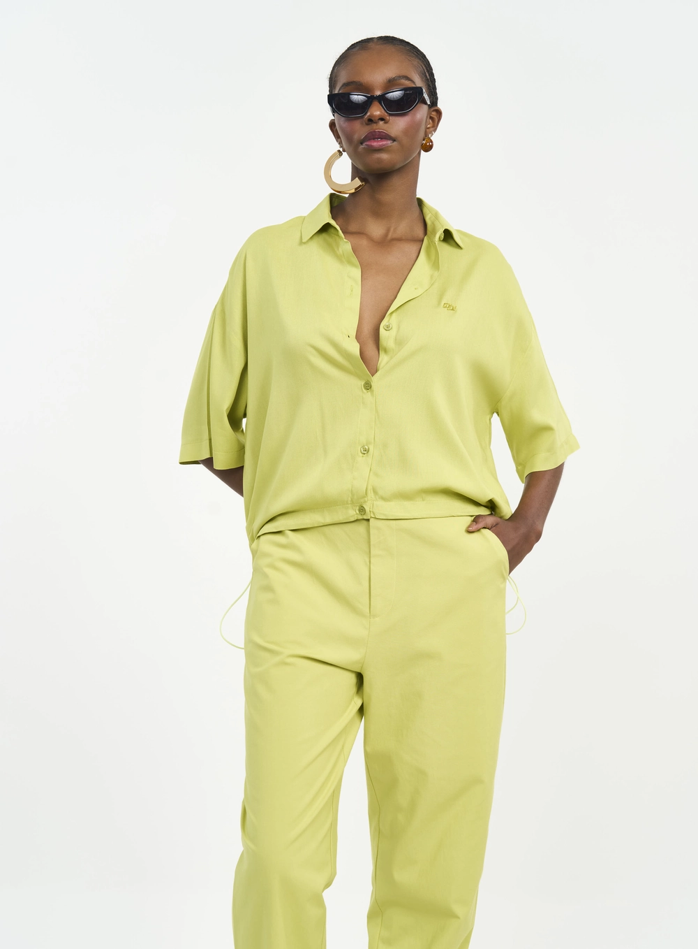 Camisa Manga Curta Cropped Com Ajuste Verde