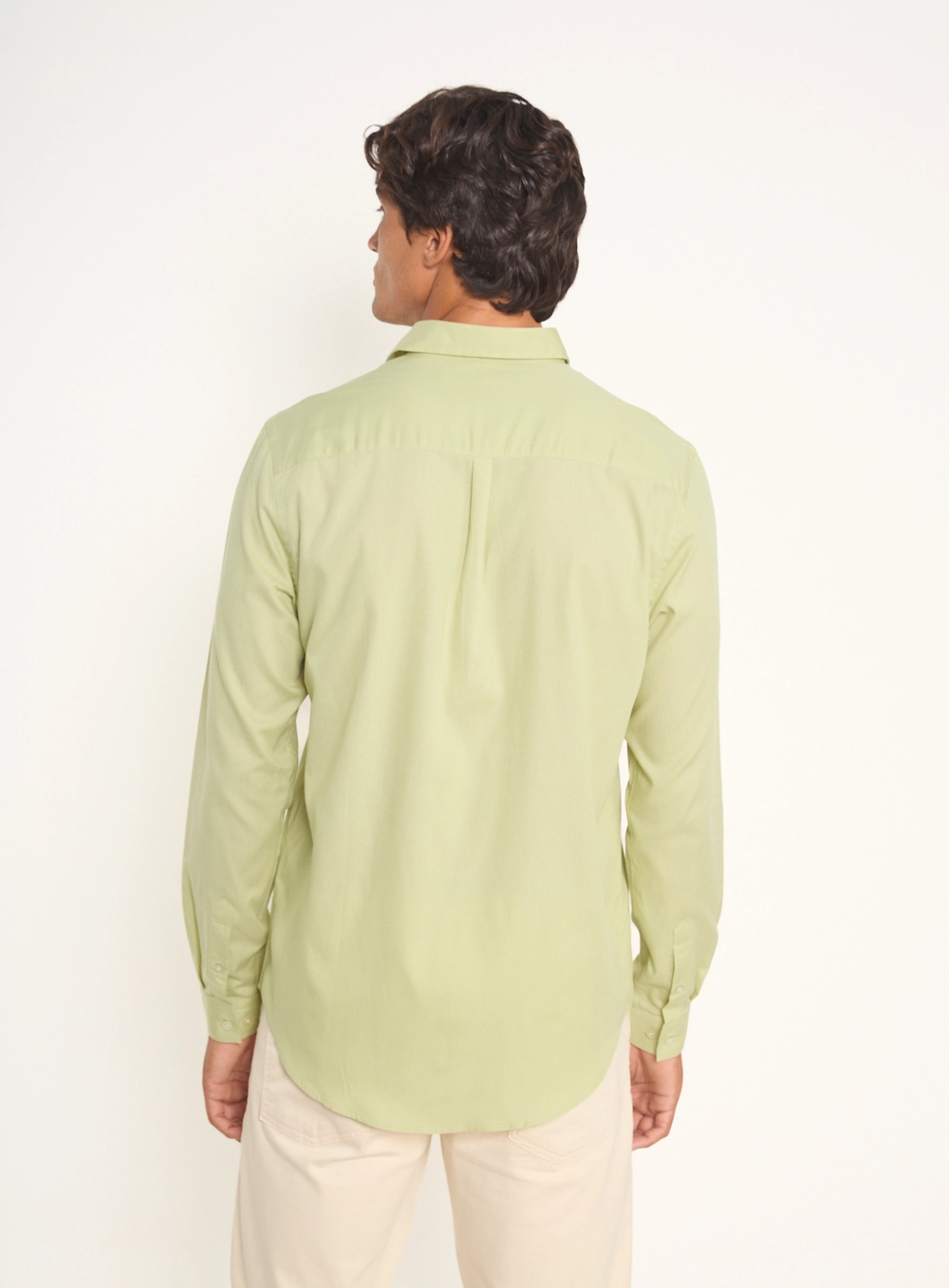 Camisa Masculina Manga Longa Com Botões Bege