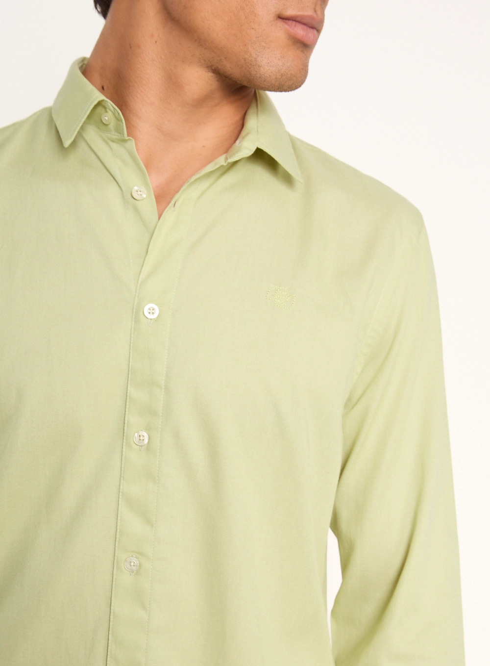 Camisa Masculina Manga Longa Com Botões Bege