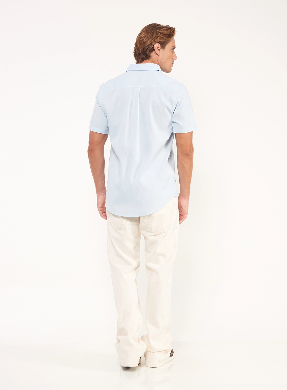 Camisa Masculina Com Botões E Manga Curta Azul