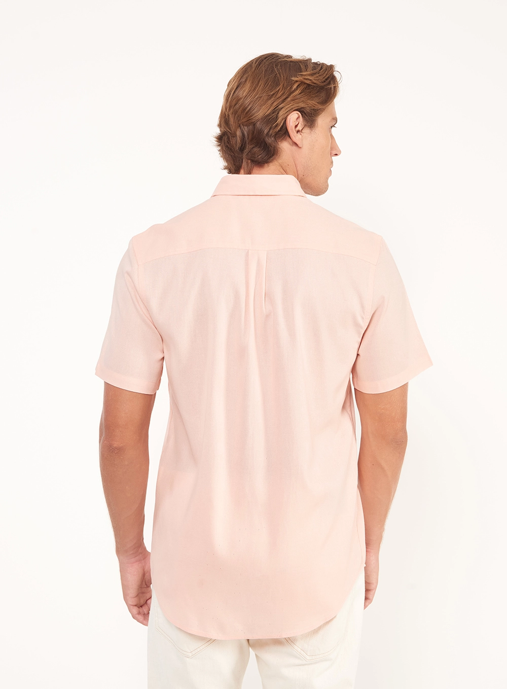 Camisa Masculina Com Botões E Manga Curta Rosa
