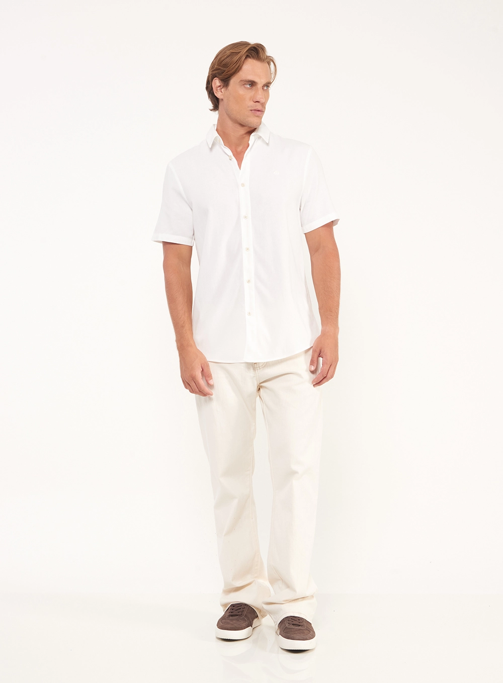 Camisa Masculina Com Botões E Manga Curta Off Shell