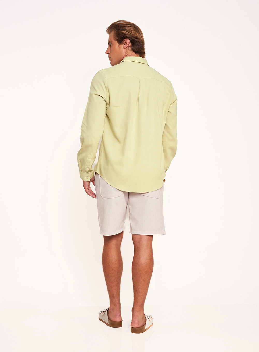 Camisa Masculina Relax Manga Longa Bege