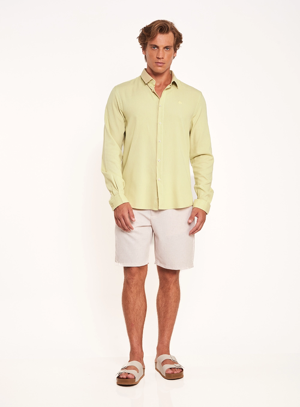Camisa Masculina Relax Manga Longa Bege