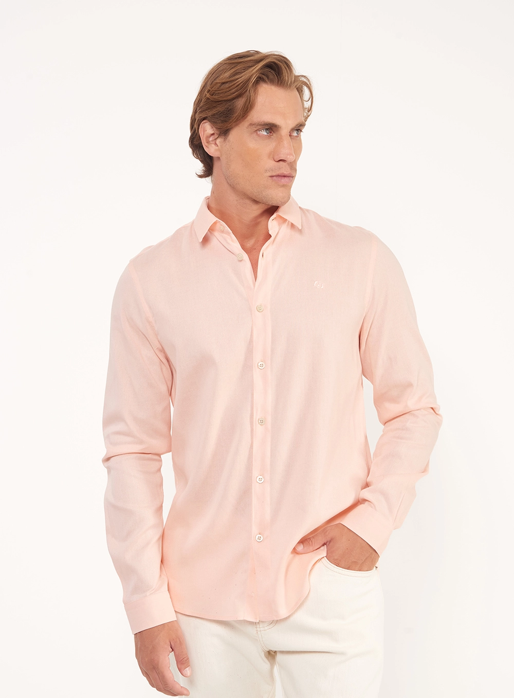 Camisa Masculina Relax Manga Longa Rosa