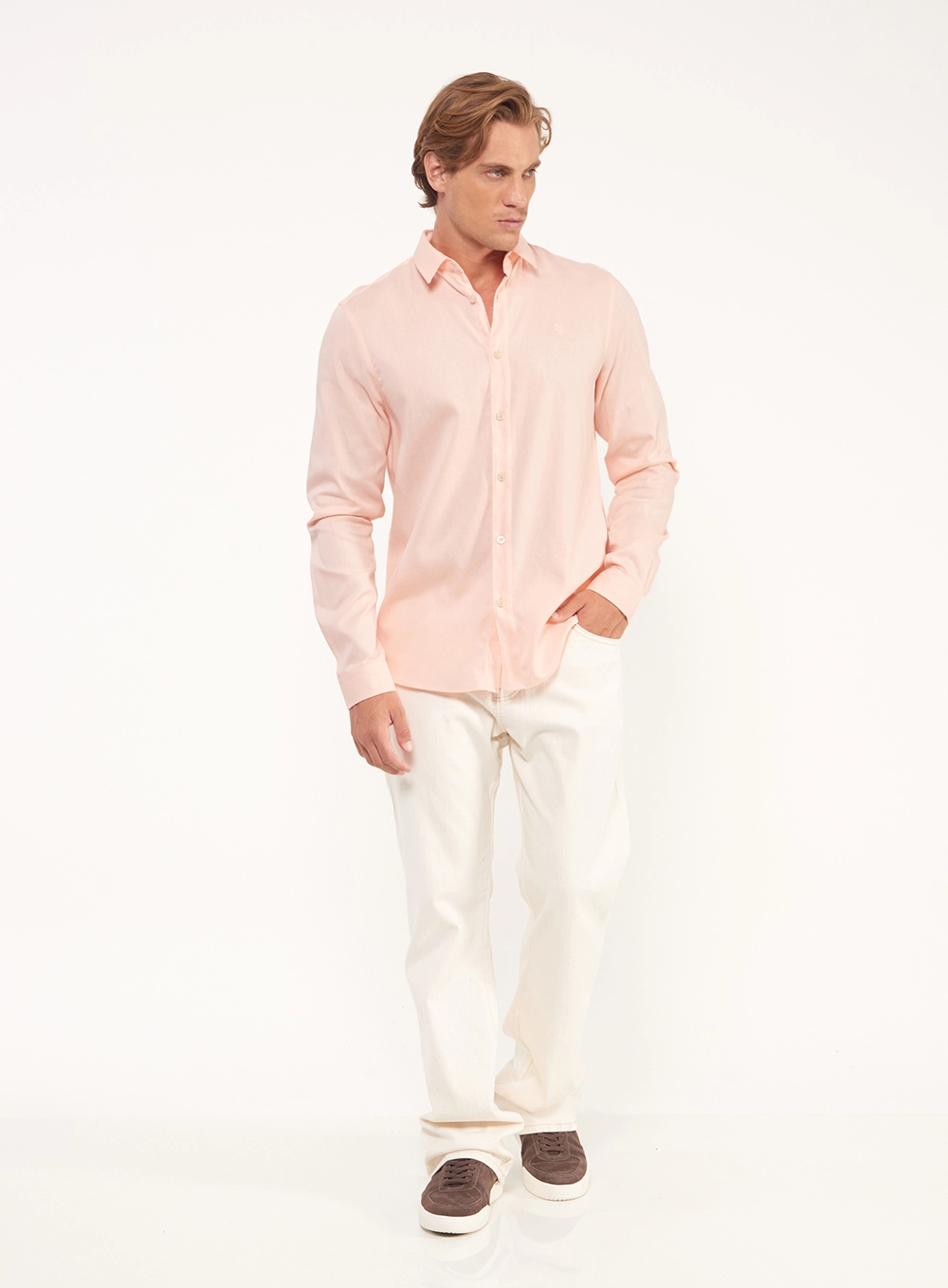 Camisa Masculina Relax Manga Longa Rosa