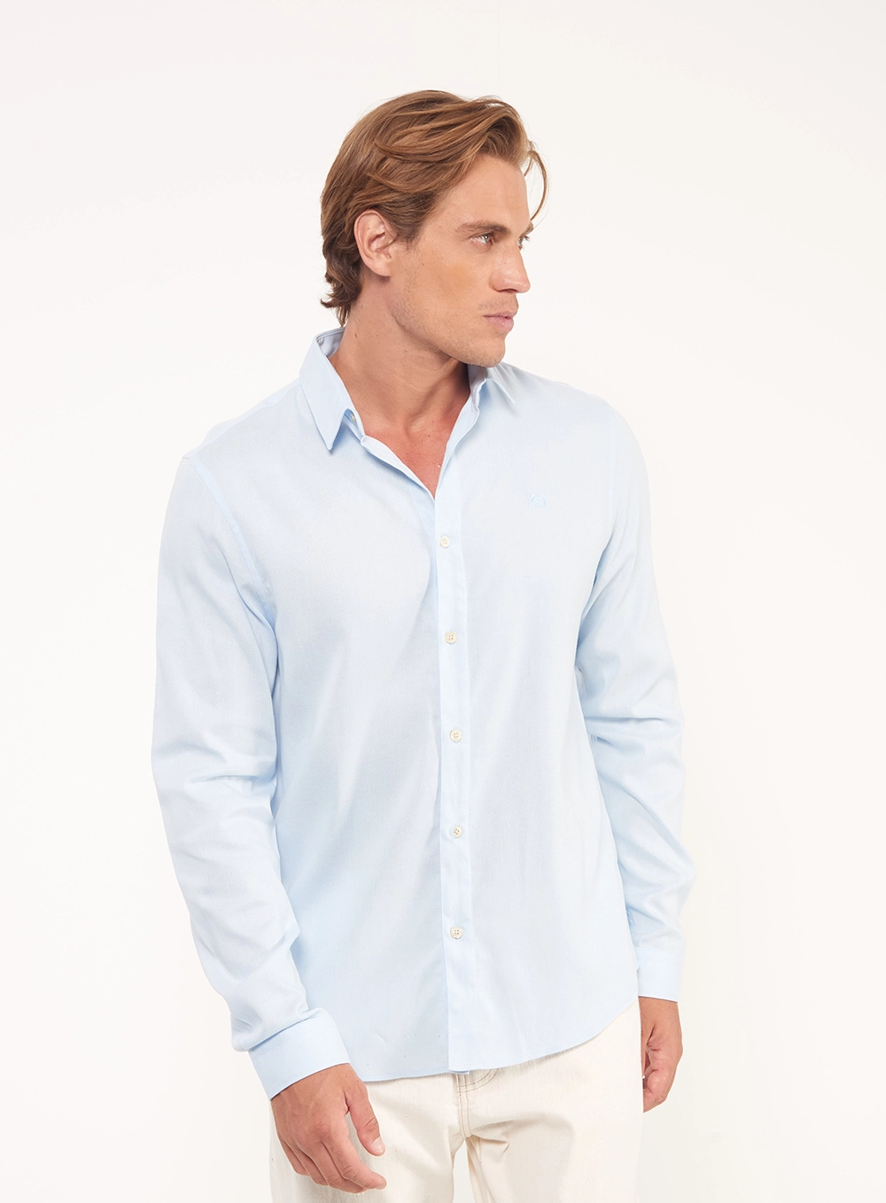 Camisa Masculina Relax Manga Longa Azul