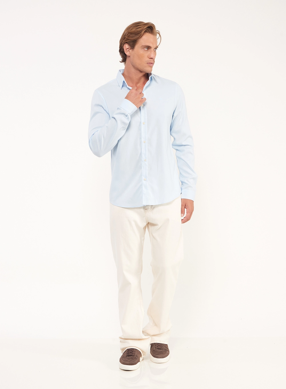 Camisa Masculina Relax Manga Longa Azul