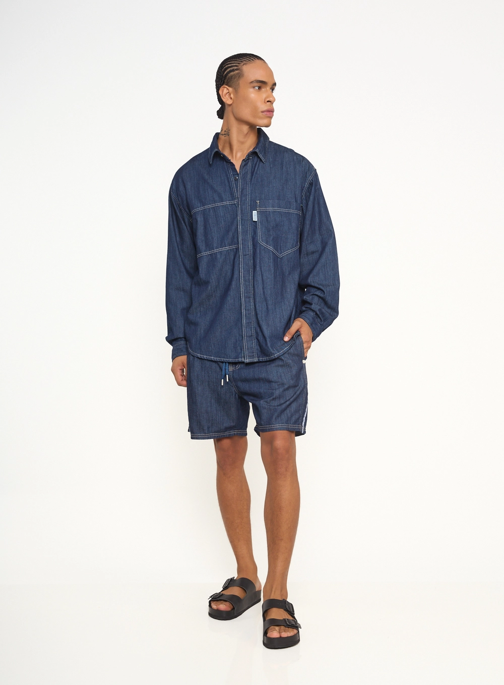 Camisa Masculina Com Bolso Oversized Índigo