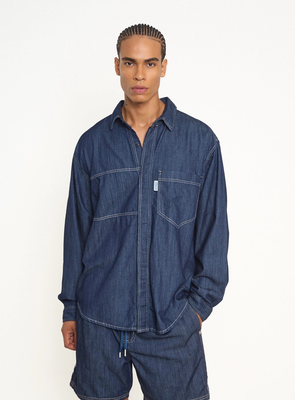 Camisa Masculina Com Bolso Oversized Índigo