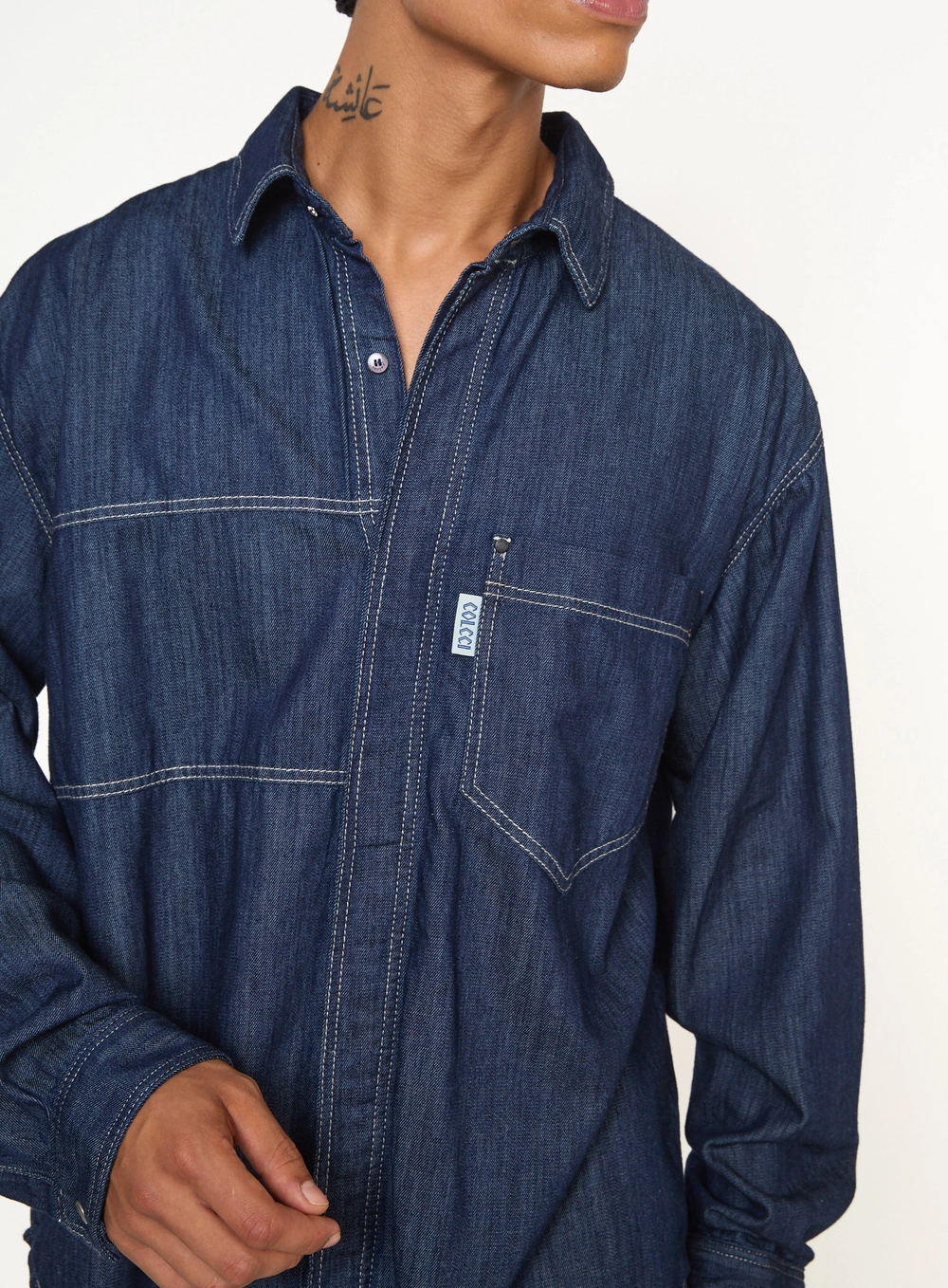 Camisa Masculina Com Bolso Oversized Índigo