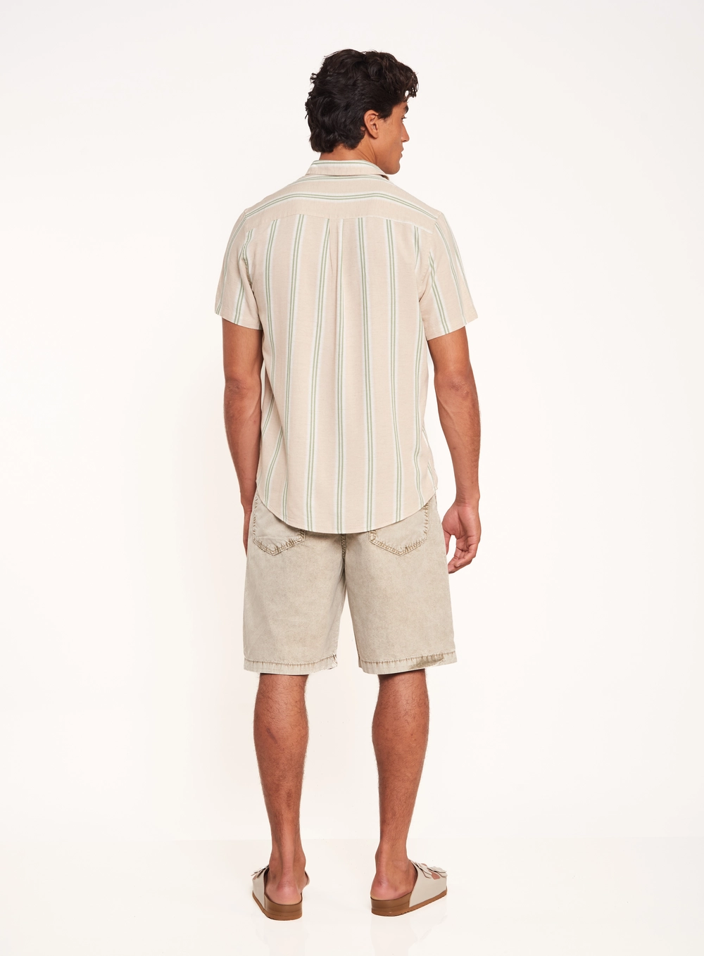 Camisa Masculina De Linho Listrada Com Logo Estampados