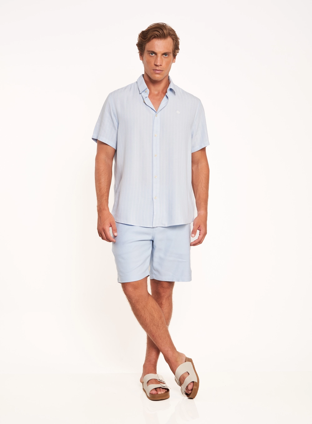 Camisa Masculina Manga Curta Com Listras Estampados