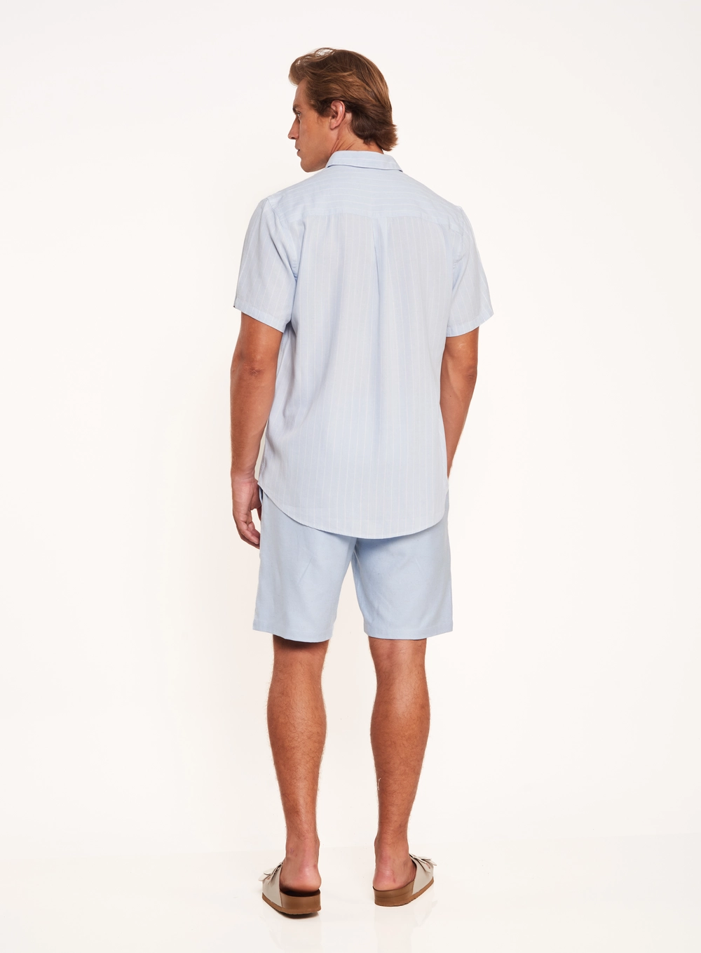 Camisa Masculina Manga Curta Com Listras Estampados